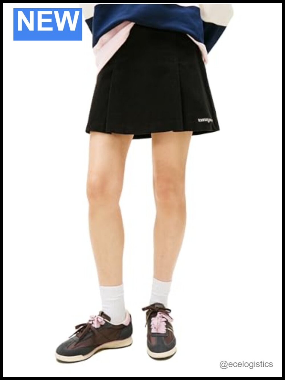 Pleated Mini Skirt 100% Cotton Embroidered Logo Casual Everyday